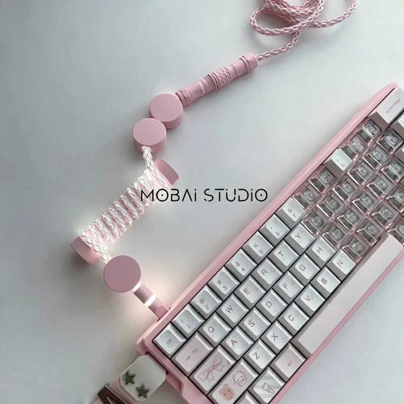 Real 8k Rgb Magnetic Axis Mechanical Keyboard Cable 1.5m Spiral Pink Aviator Cable High-end Custom Diy Name Plate/length/color