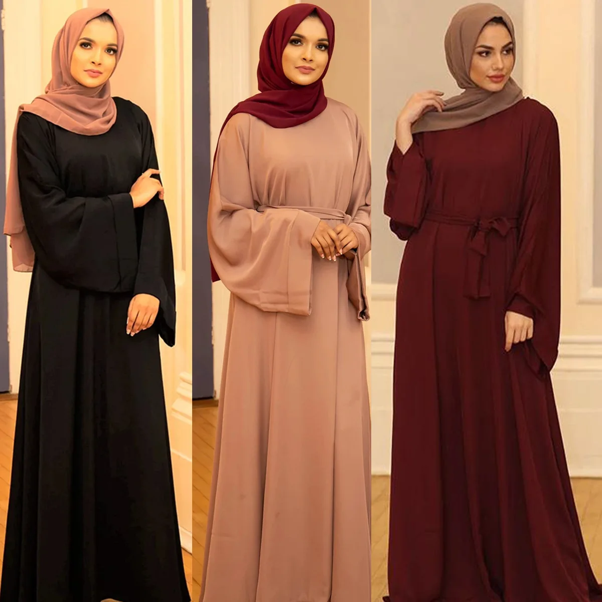 Muslim Abaya Solid Color Plus Size Dress Morocco Abaya Muslim Dress Women Indian Arabic Dubai Abaya Solid Color