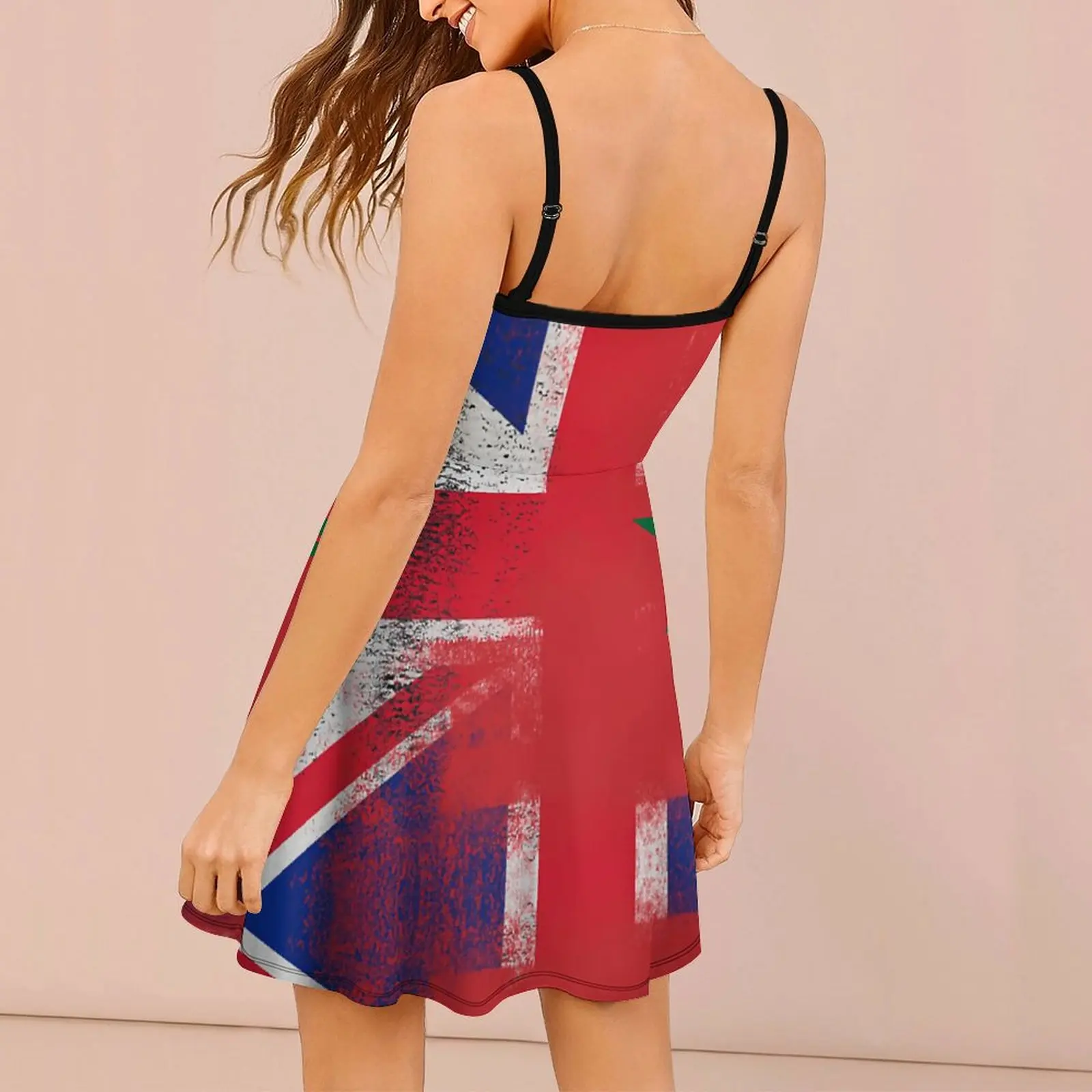 British Moroccan Half Morocco Half UK Flag Graphic Cool Sexy Woman's Clothing Women's Sling Dress Humor Graphic  Vacations Dress