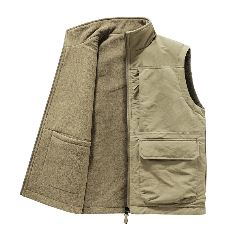 Reversible Sleeveless Jacket Men's Vest Coat Winter Waistcoat Thick Warm Fleece Workwear Tops Cargo Vest Windbreaker New Fashion