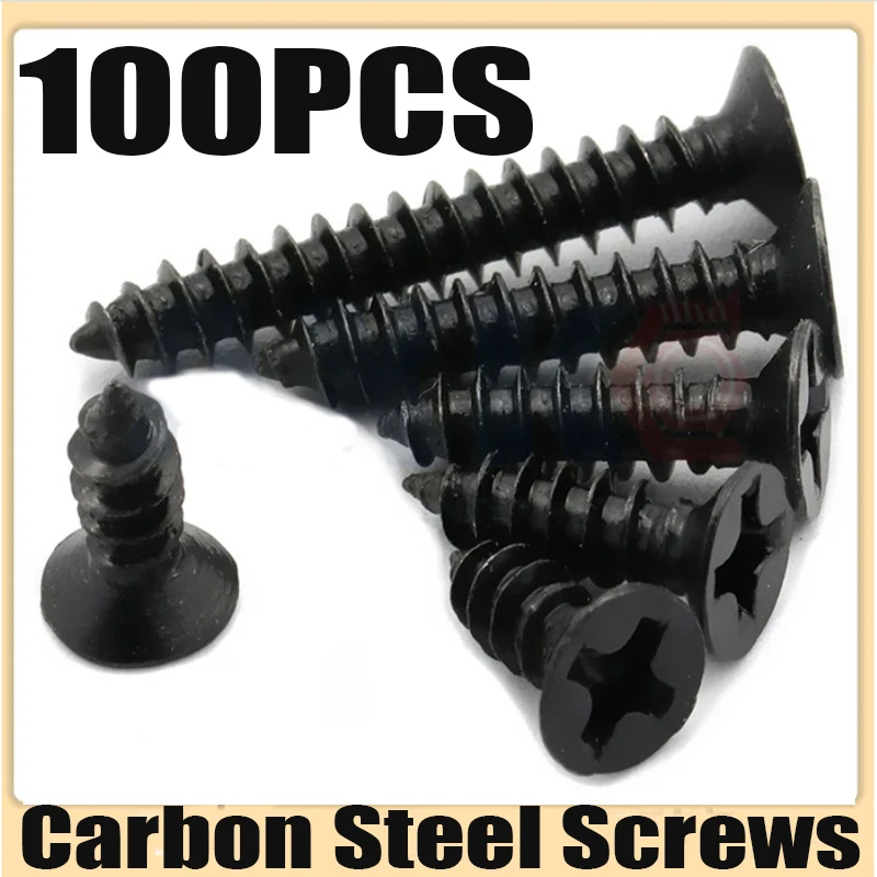 50/100pcs Self Tapping Wood Screws M2 M3 Laptop Computer Screws Flat Countersunk Philips Pan Head Screw Nail Black Carbon Steel