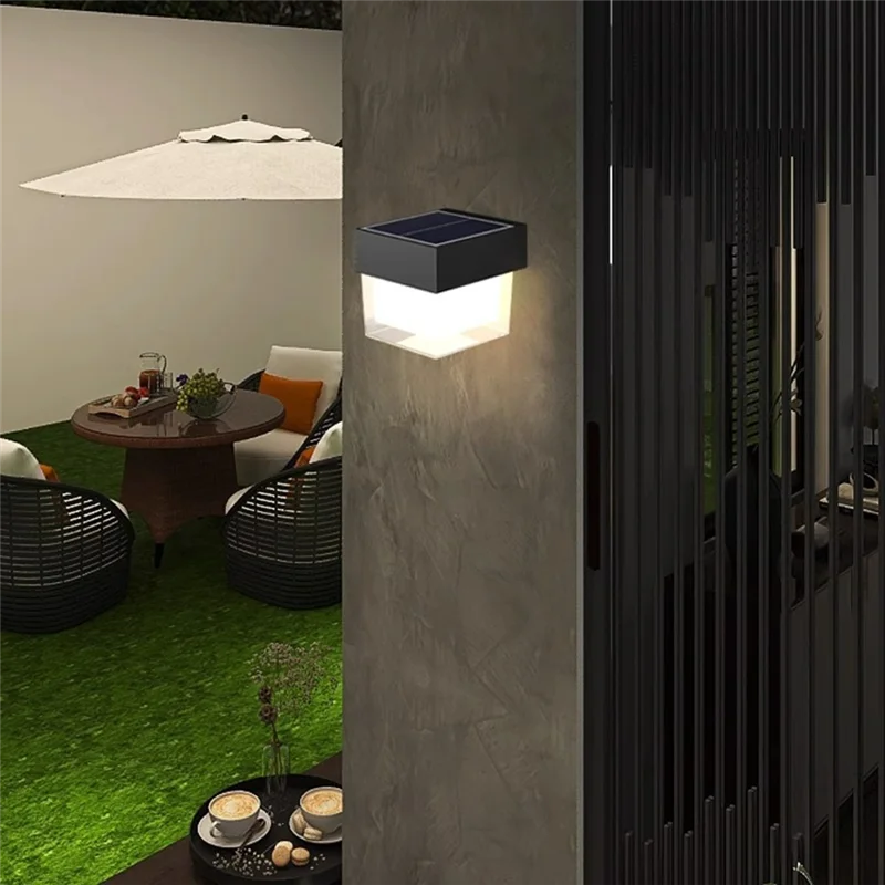 PZHI-إضاءة الجدار الخارجية مصباح الجدار الشمسي في الهواء الطلق مقاوم للماء ضوء دافئ لتزيين ساحة الحديقة والشرفة #6