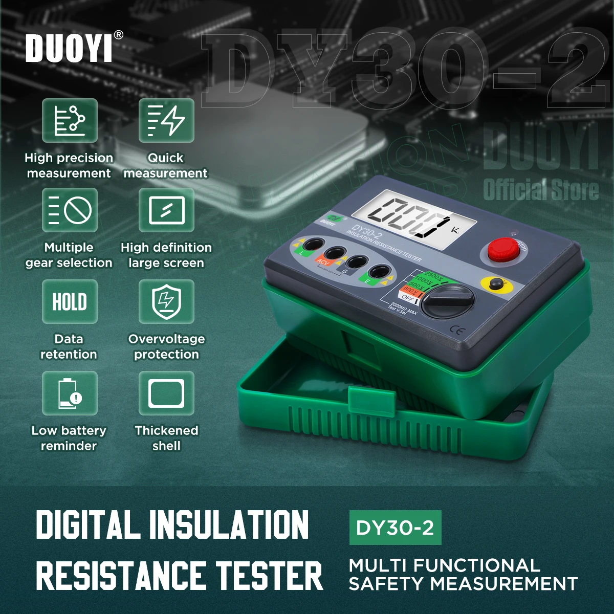 DUOYI DY30-2 DY30-1 Energy Vehicle Digital Insulation Resistance Tester 500V/1000V/2500V Non Earth Ground Resistance Tester 20GΩ