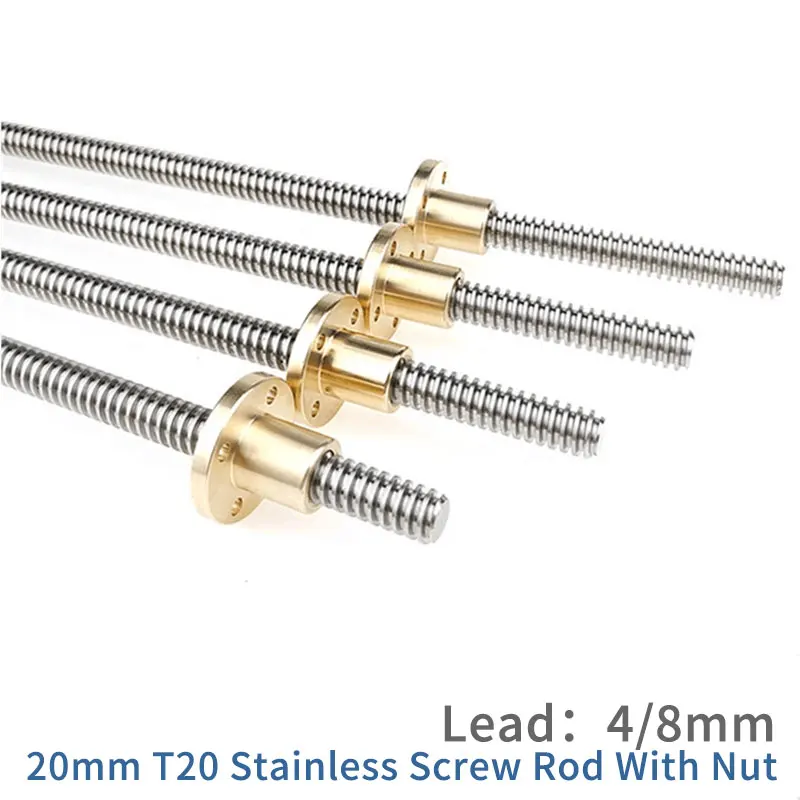 

T20 lead screw Linear Guide lead 1mm 4mm 8mm pitch 4mm length 100mm to 1000mm with Brass nut CNC 3D Printer