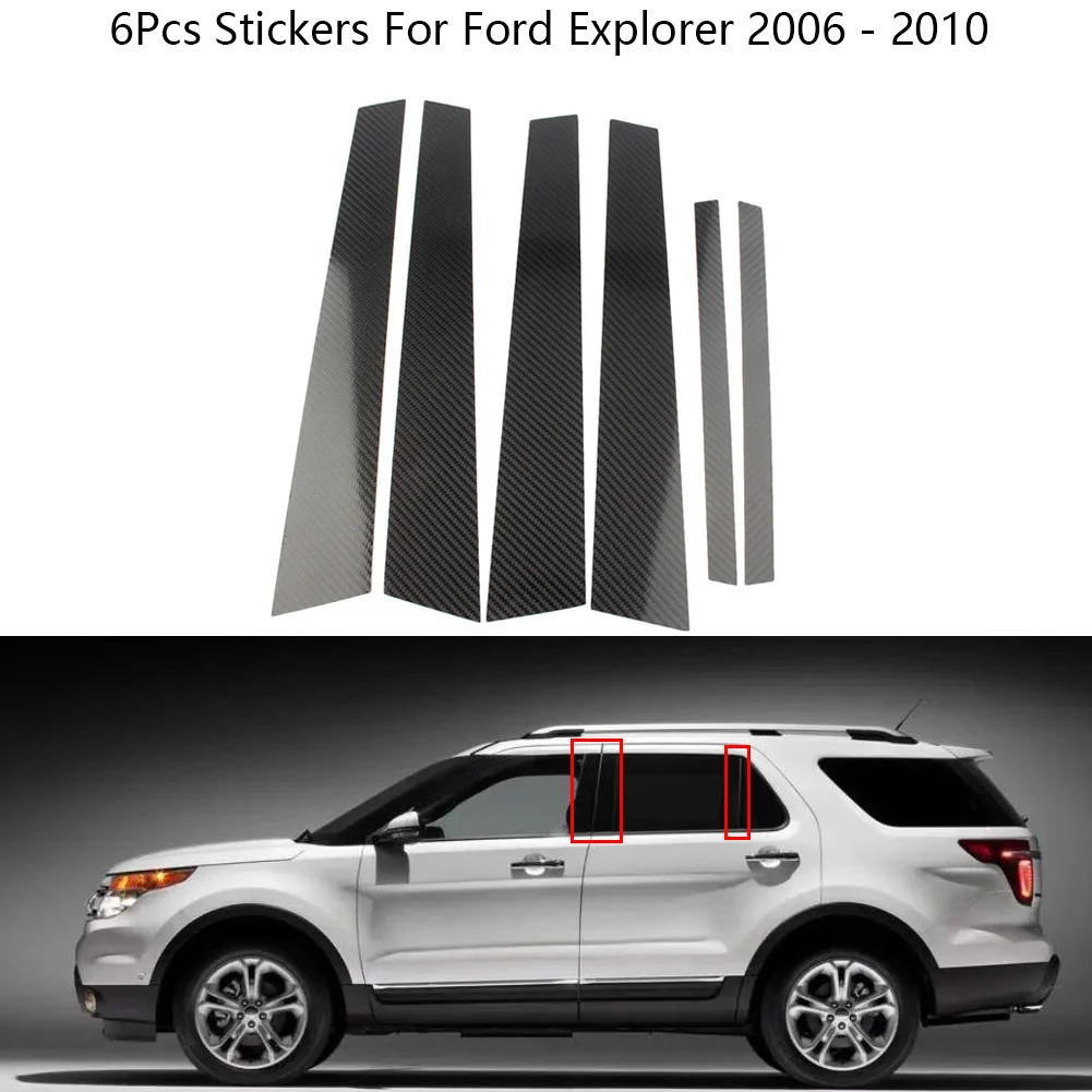 

6Pcs Carbon Fiber Black Car Door Window Column BC Pillar Post Trim PC Material Stickers For Ford Explorer 2006 - 2010