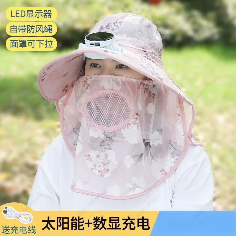 For Solar Fan Cap with USB Charging, Digital Display Sun Shade Breathable Work Hat for Outdoor