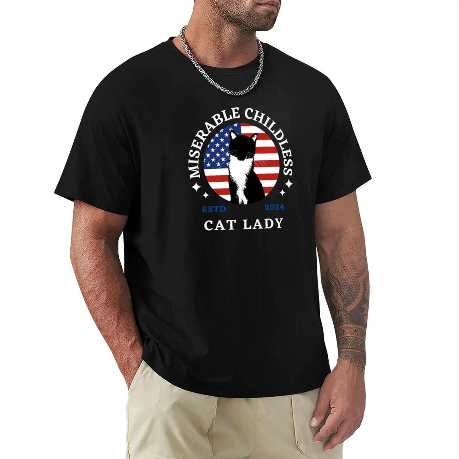 Miserable Childless Cat Lady (USA Edition) T-Shirt Basic Short Sleeve T-Shirt for Men