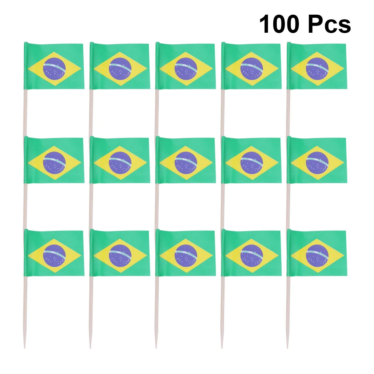 100pcs Brazil National Flag Design Cake Toppers Creative Cake Fruit Picks Cupcake Insert Decor Toothpick Party Supplies