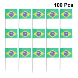 100pcs Brazil National Flag Design Cake Toppers Creative Cake Fruit Picks Cupcake Insert Decor Toothpick Party Supplies