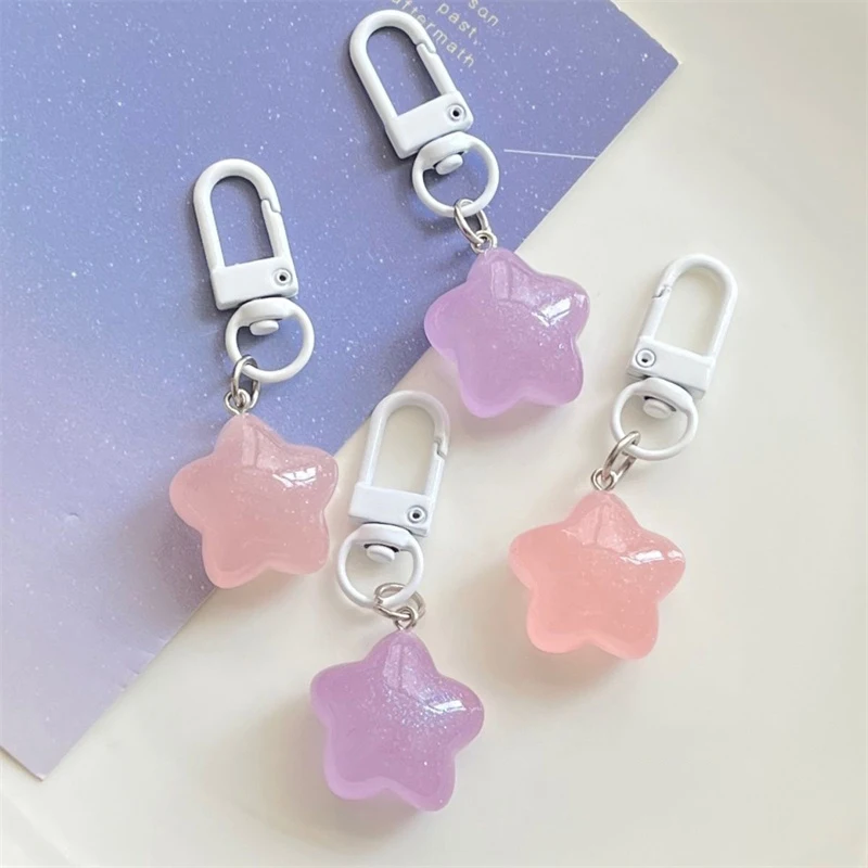 Jelly Pentagram Resin gantungan kunci bintang liontin gantungan kunci untuk anak perempuan ransel pesona Headphone Case aksesoris kreatif hadiah pasangan