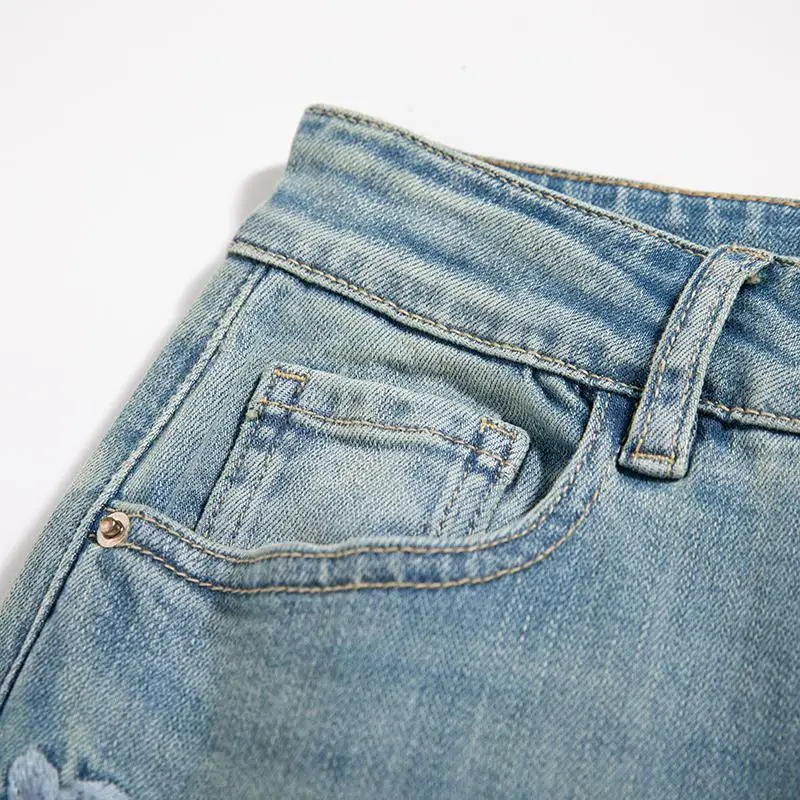 Lente Zomer Nieuwe Kant Bloemvormige Zware Geborduurde Jeans Dames Hoge Taille Wijde Pijpen Broek Losse Denim Rechte Pijpen Broek