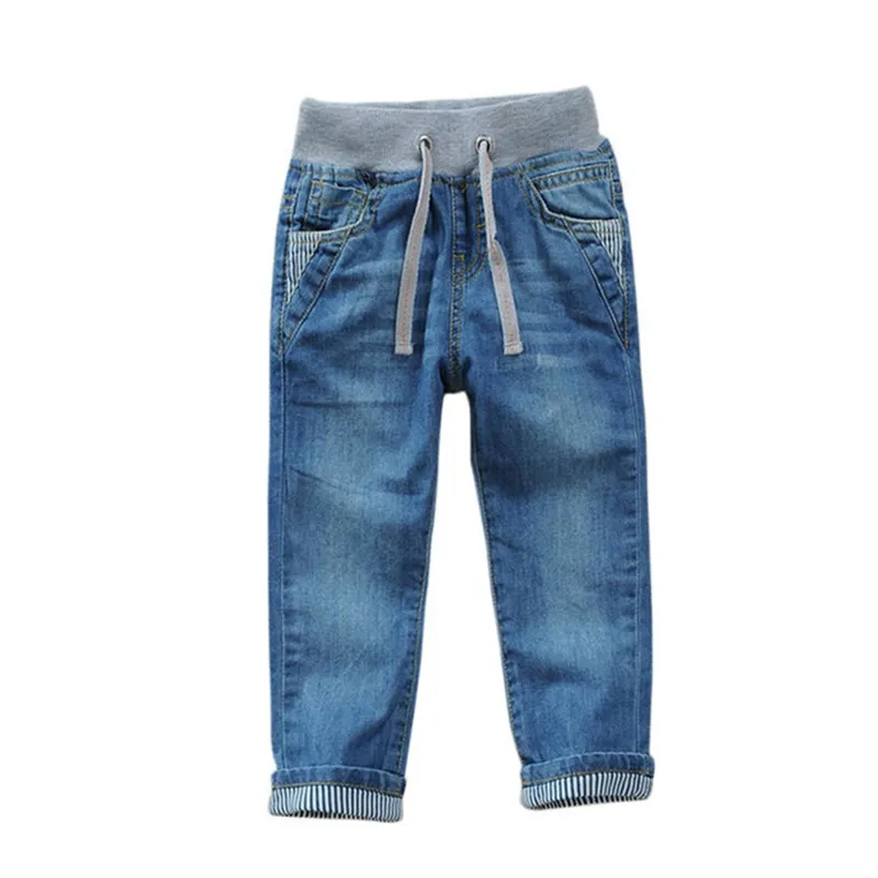 

Children Drawstring Jeans Spring/Summer Kids Striped Elastic Waistline Denim Pants Boys 2-14 Years Cowboy Long Trousers