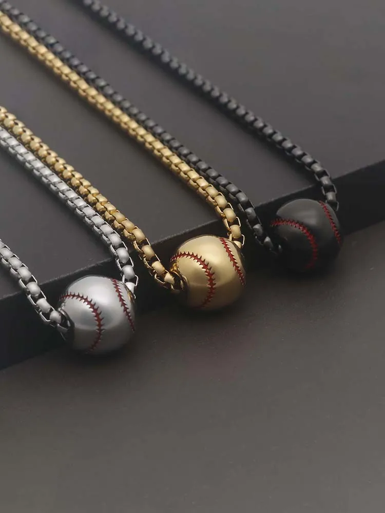 1PC Kragen Hombre Männlich Edelstahl Halskette Mann Baseball Halsketten für Männer Baseball Zubehör Collier Homme – Detail 1