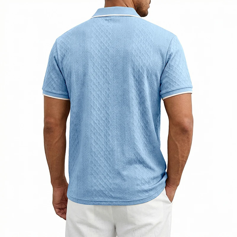 Sommer Herren Casual Business Kurzarm 9-Farben Jacquard 1/4 Reißverschluss Poloshirt | Strukturiertes Polo-Top mit Reißverschluss und kurzen Ärmeln – Detail 15