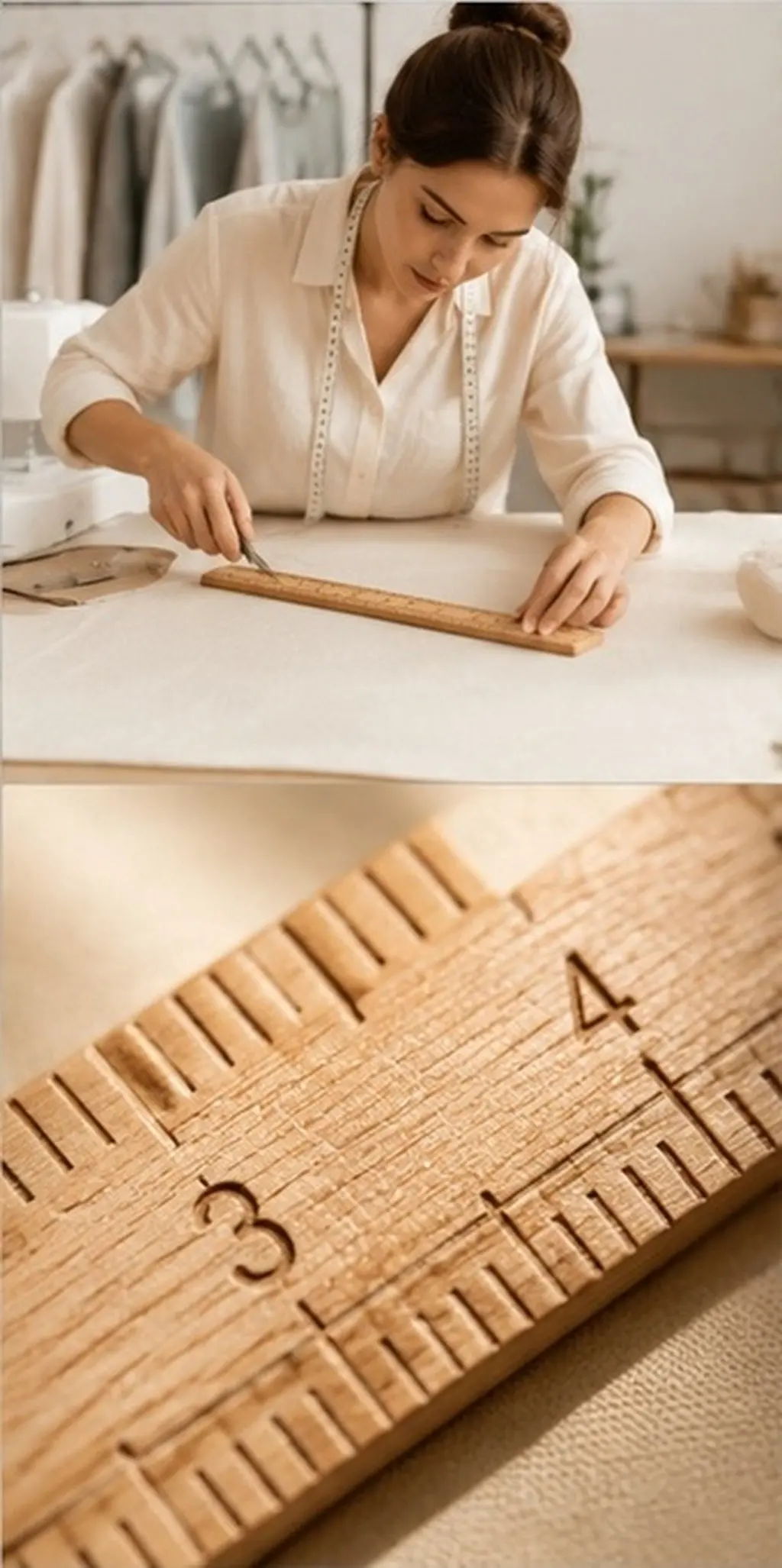 2Pcs Wood Measurement Ruler for Sewing Tailoring Craft Accurate Fabric Paper Cutting Tool Portable Compact Dressmaking Sewing