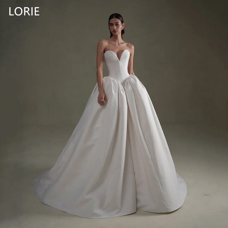 

LORIE Satin Lace up vestidos de novia Exquisite Strapless Sweetheart Bridal Gown Ivory Pleat Wedding Dress Customized