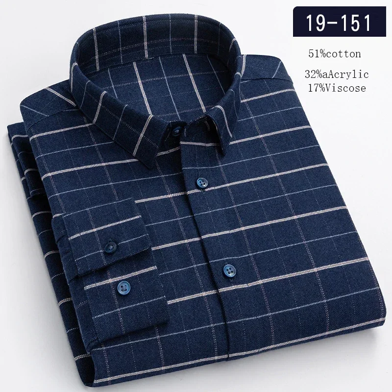New in shirt hight quality wool long-sleeve shirts for men slim fit formal shirt soft casual plaid tops striped designer clothes