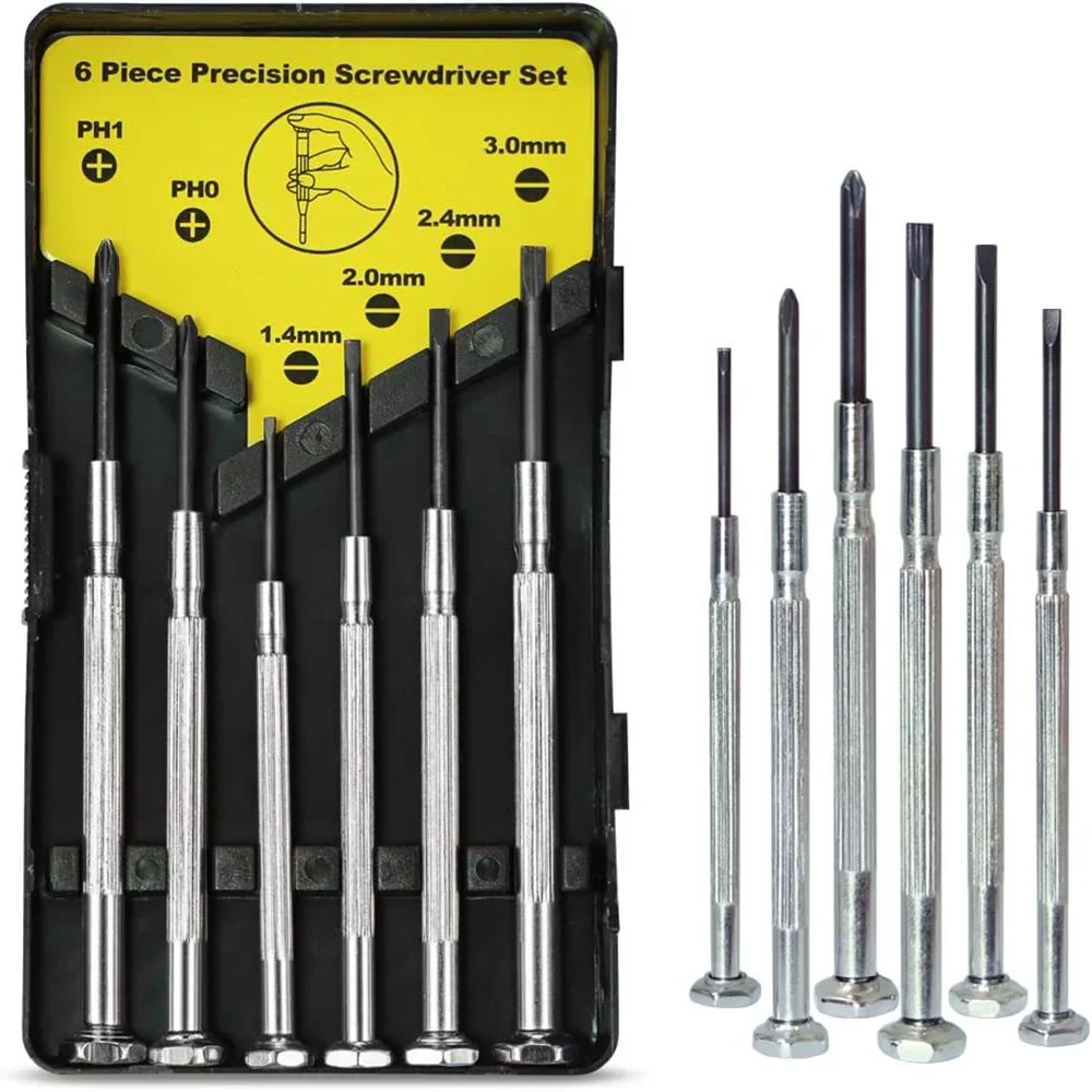 6 PCS Precision Screwdriver Set with Flat Head and Philips 6 Different Sizes for Watches Clock Glasses Electronic Repairs Tool