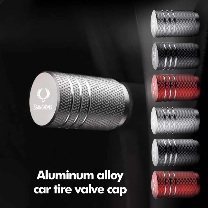 4 tapas de válvula de neumático de coche, tapas de válvula de aire de aluminio para SsangYong Actyon Sport Korando Rexton Kyron Rodius Tivoli Musso