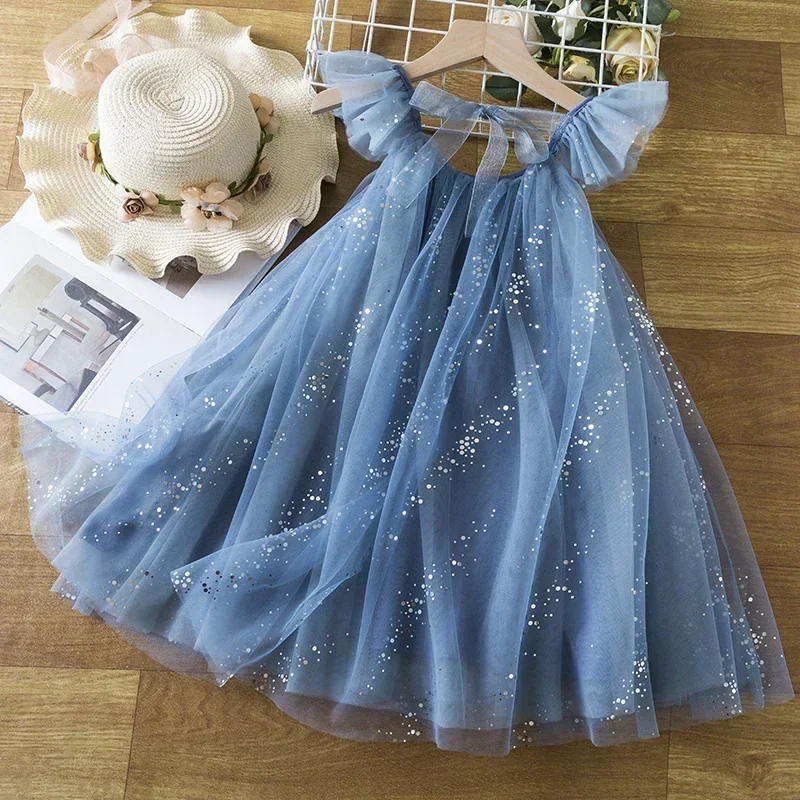 Summer Tutu Dress for Baby Girl 3-8 Years Old Pink Sling Mesh Girls Princess Dress Children Birthday Party Dress Casual Clothing