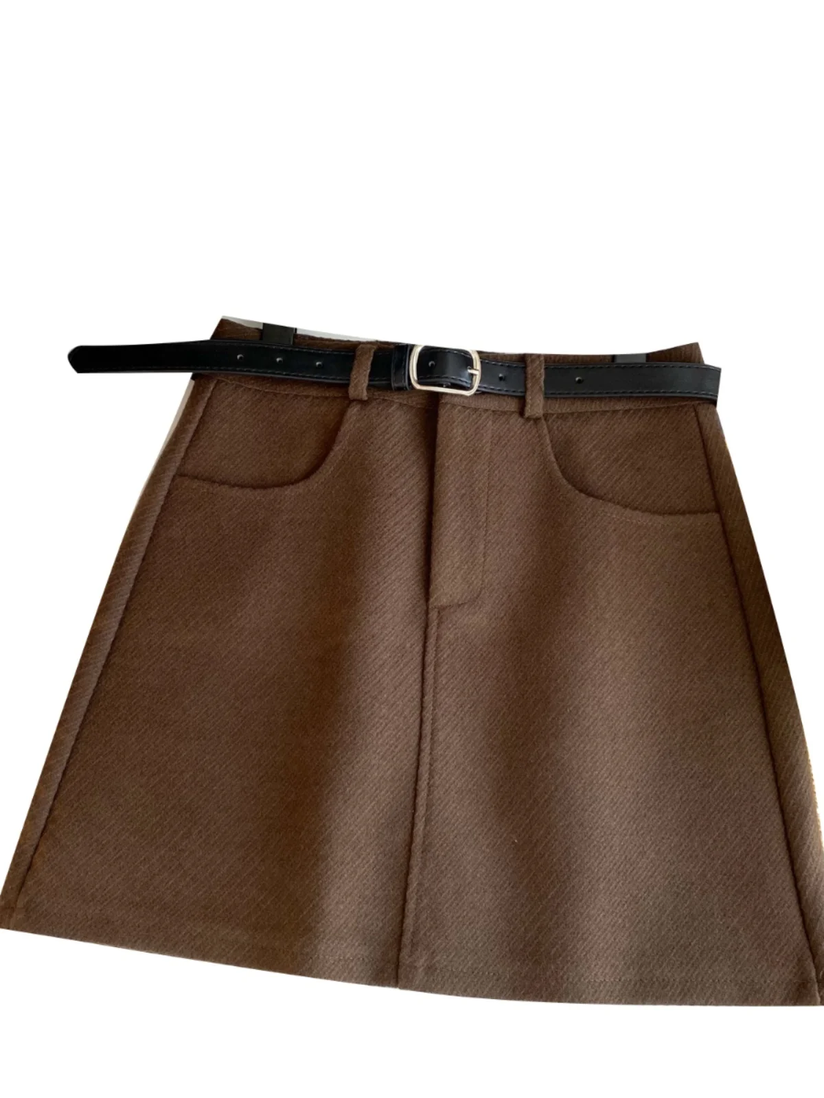 

Корейская шерстяная юбка с высокой талией и поясом в стиле ретро, женская облегающая юбка трапециевидной формы, антилегкая юбка, модная юбка для поездок на работу