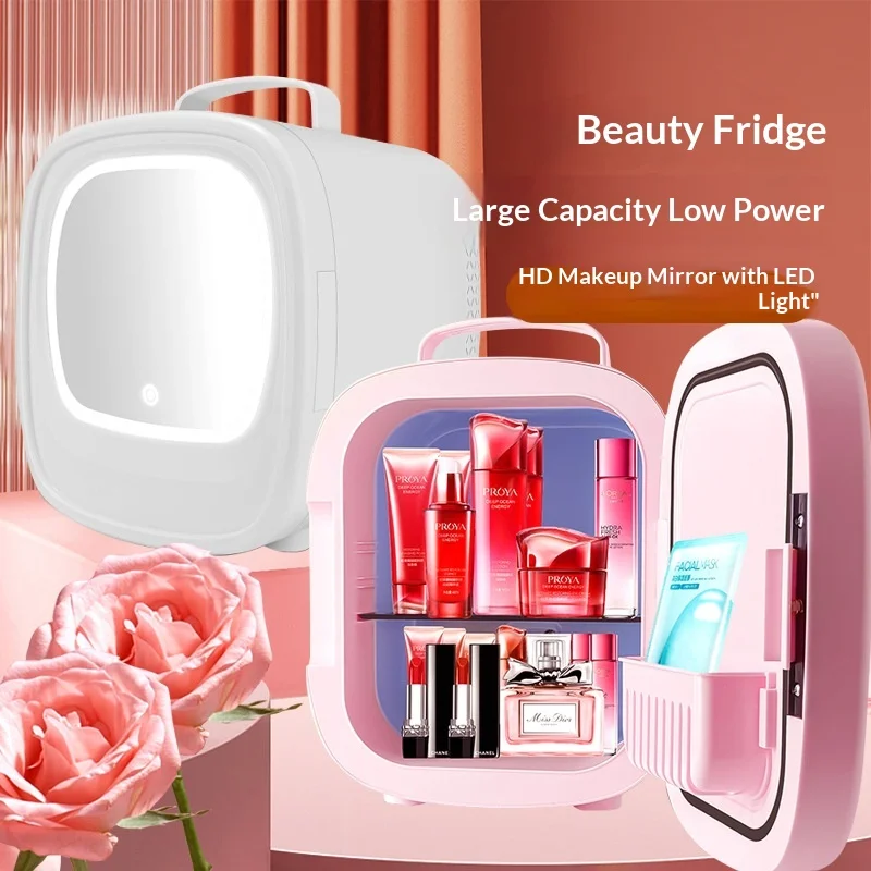 

Car Refrigerator LED Light Mirror 6L Beauty Makeup Storage Mask Cosmetics Fresh-Keeping Cooling Heating Box 12V/220V