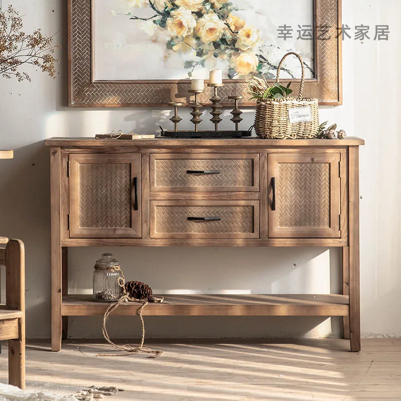 

Retro porch table old dining side cabinet shelf solid wood porch homestay decorative locker