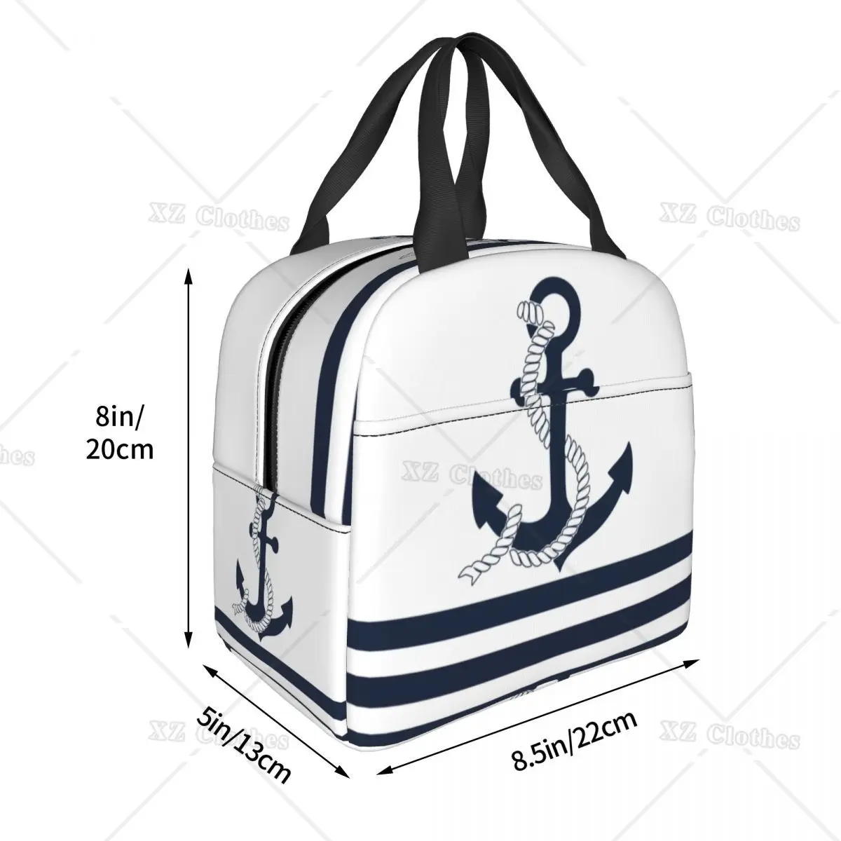 Nautical Anchors and Ship Mermaid Thermal Insulated Lunch Bags Sailing Sailor Reusable Food Box for Women Men Kids Work Picnic