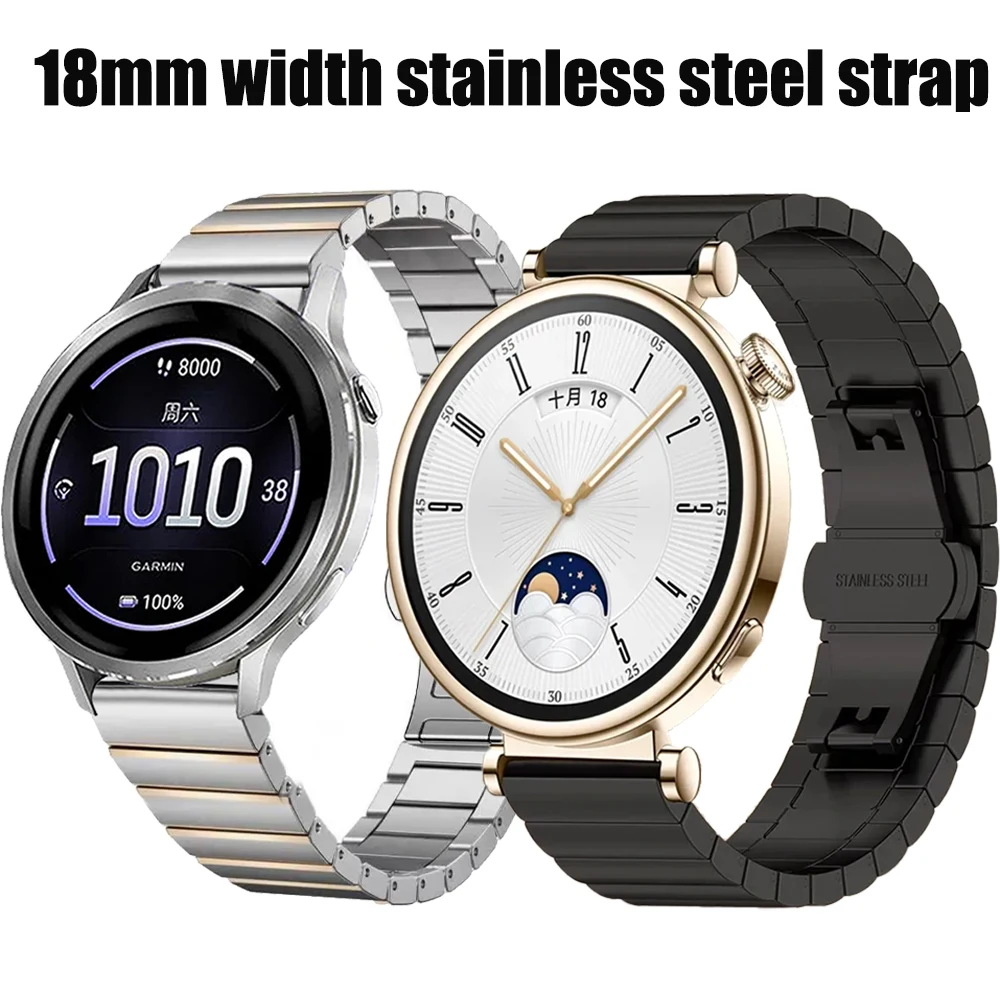 18mm Edelstahl-Uhrenarmband für Huawei Watch GT6/GT5/GT4 41mm/GT5 Pro 42mm Metall-Armband für Garmin Venu 4/3S 41mm