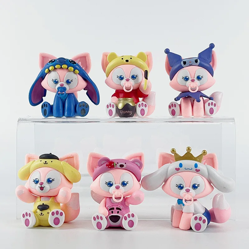 

6Pcs Ling Na Beier Handmade Cartoon Cute Pink Fox Doll Doll Desktop Car Decoration Cake Ornament Girl Heart Girl Gift