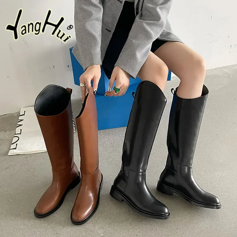 Women\'s High Boots 2023 New Fashion British Style Irregular Waterproof Knee High Heels Pumps Concise Modern Shoes for Women