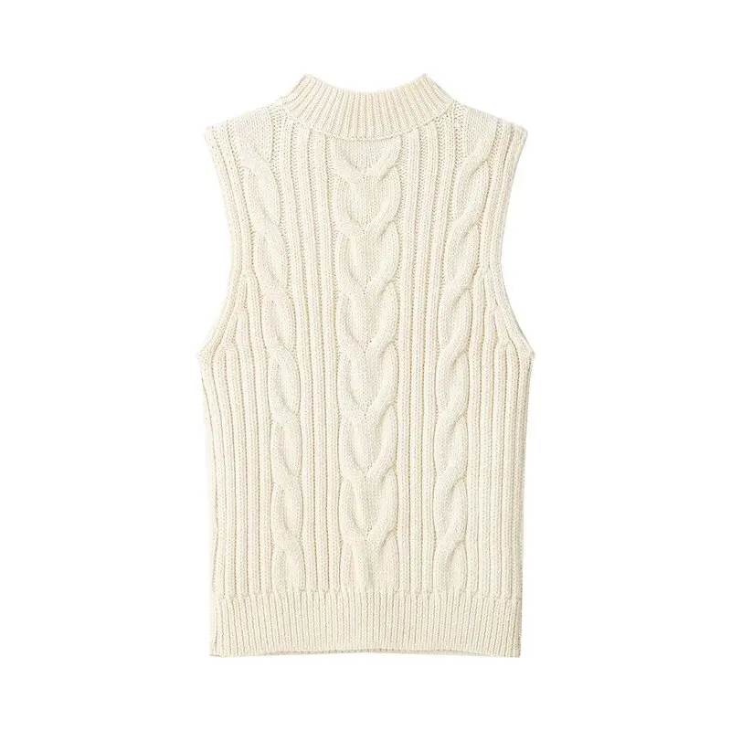 Women's Knitted Sleeveless High Collar Twist Rope Top New Autumn 2026 Simple Style Straight Cut Other Material Other Composition