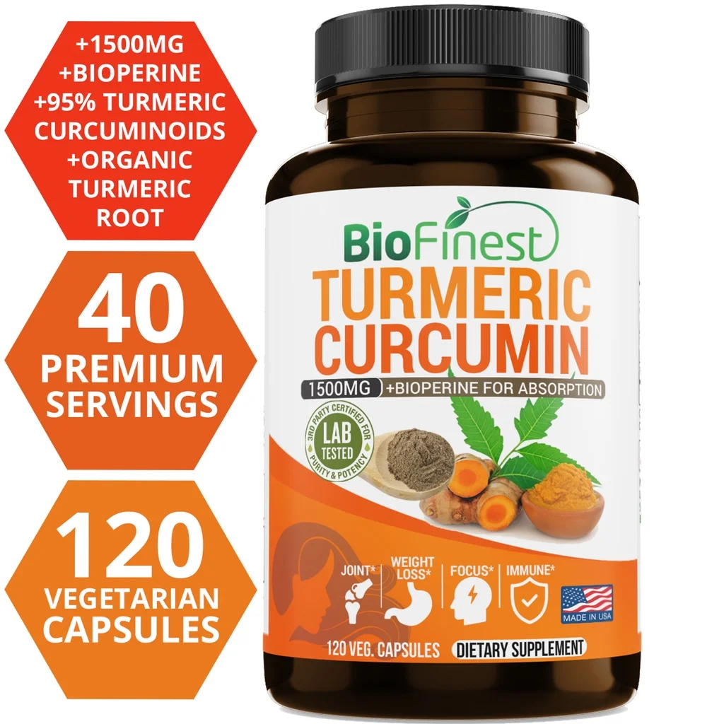 

Biofinest Curcumin 1500 Mg 95% Curcumin - Fast Absorption Black Pepper Joint Heart Immune Supplement (120 Capsules)