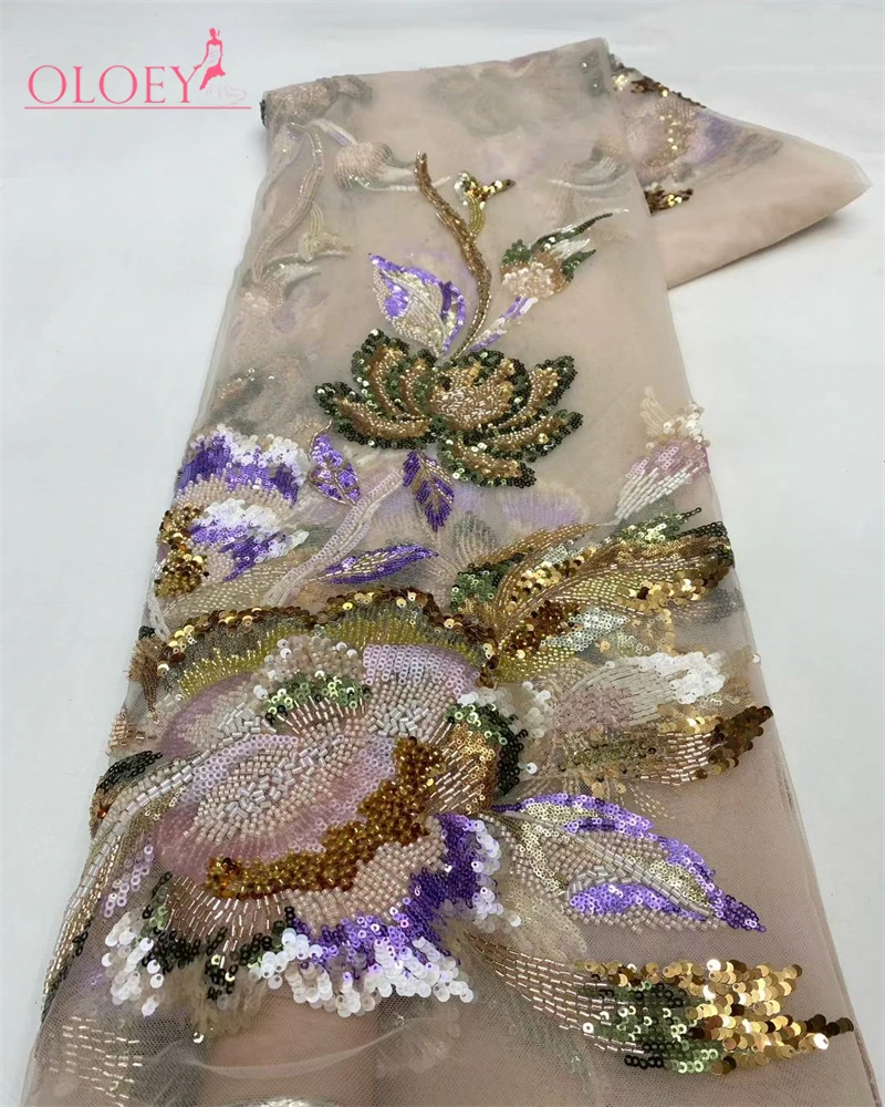 Diskon Besar Terbaru Kain Renda Afrika Mode Renda Bordir Buatan Tangan Kualitas Tinggi dengan Payet Manik-manik Pesta untuk Gaun Pengantin