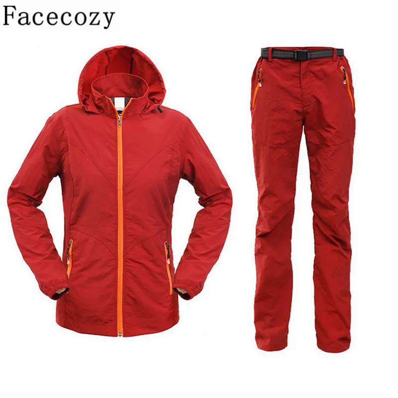 Facecozy Women Summer Outdoor Fishing UV Shirt+Pant/Set Quick Dry Camping&Hiking Shirts Long Sleeve Hunting Clothes Plus Size