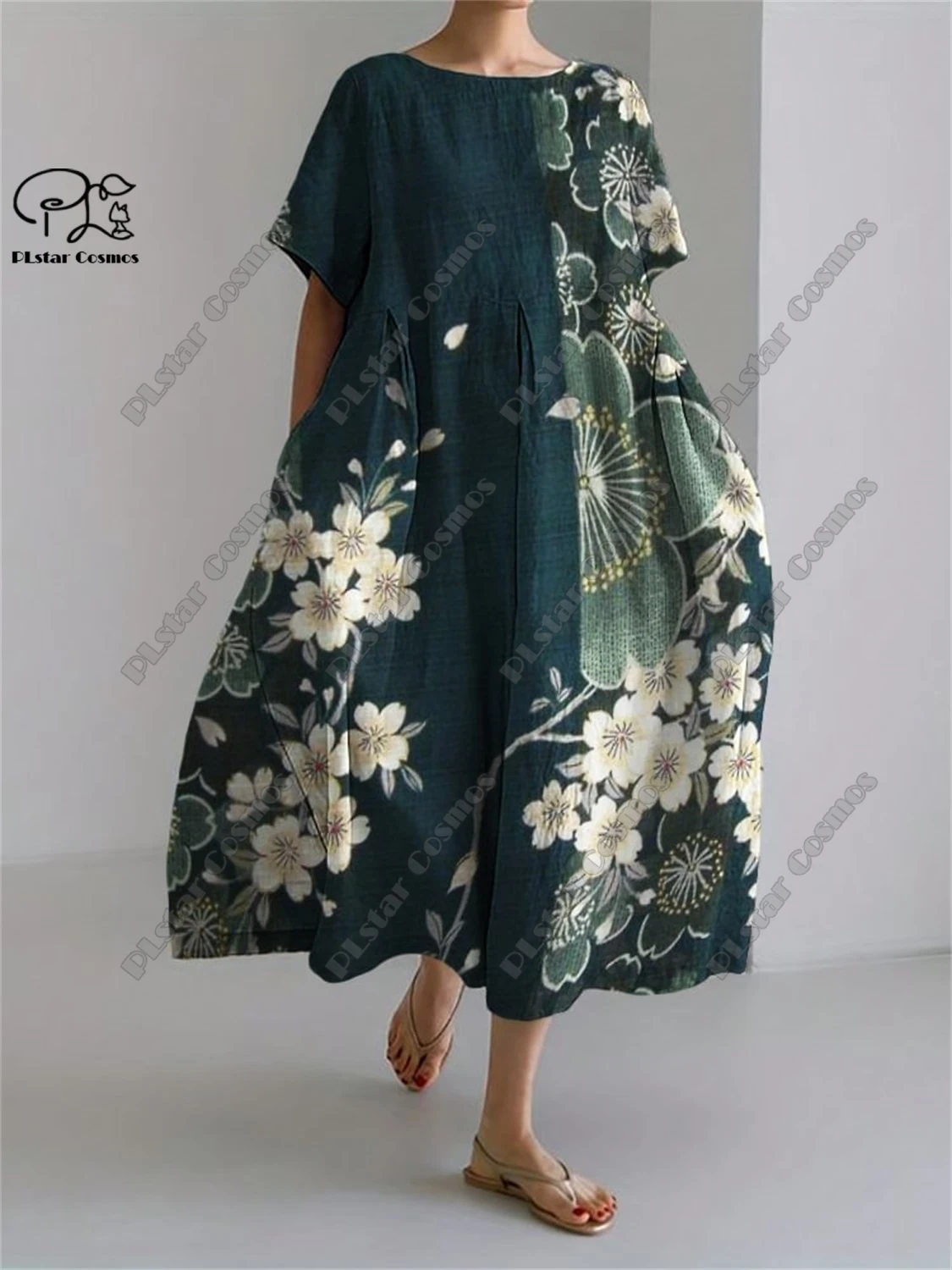 PLstar Cosmos 3D stampato retrò floreale manica corta da donna girocollo abito estivo casual stile vacanza Street Series 16