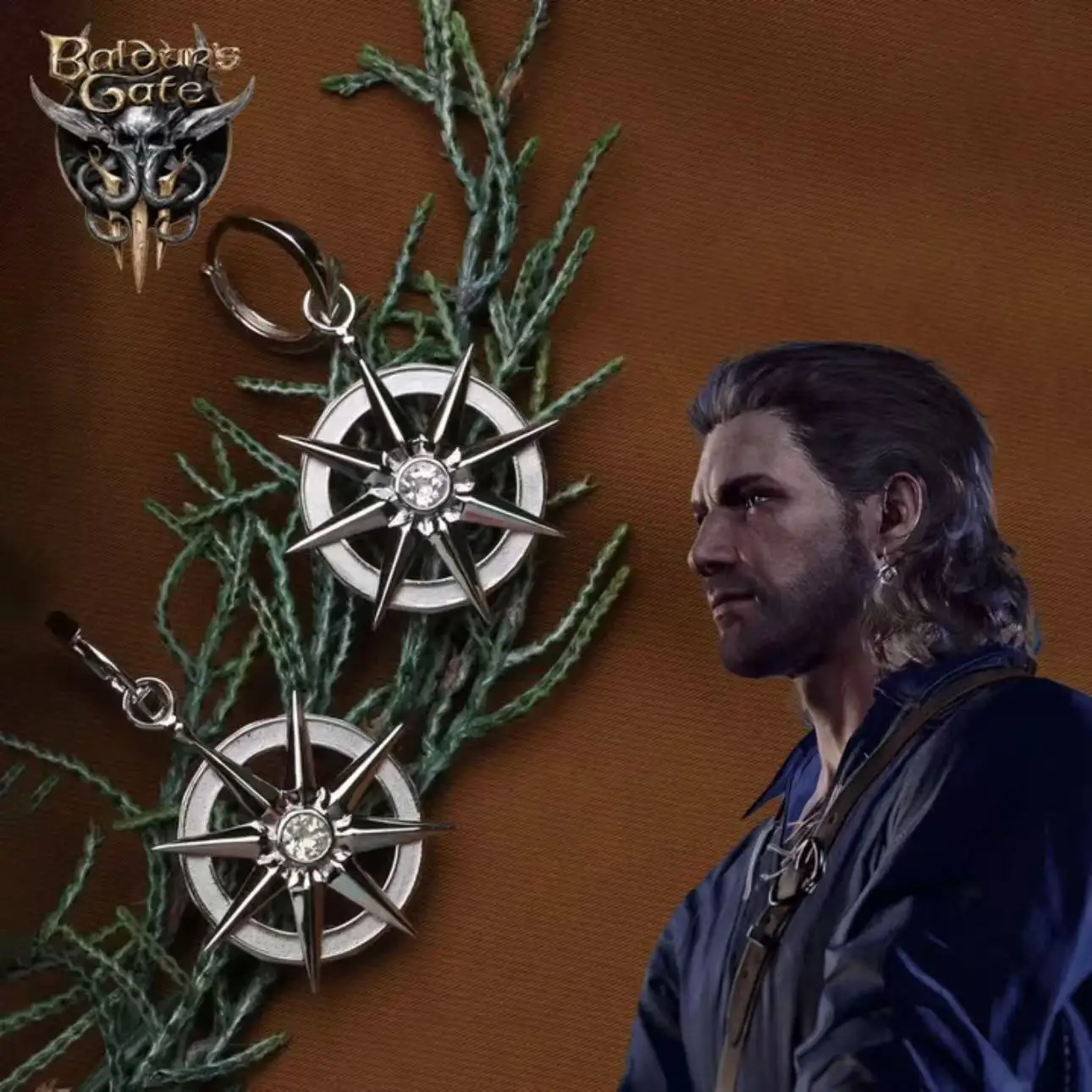 Spiel Baldur's Gate Gale Dekarios Cosplay Stern Anhänger Ohr Schleifen Titan Stahl Ohrringe Schmuck Eardrop Zubehör Weihnachten Requisiten – Detail 1