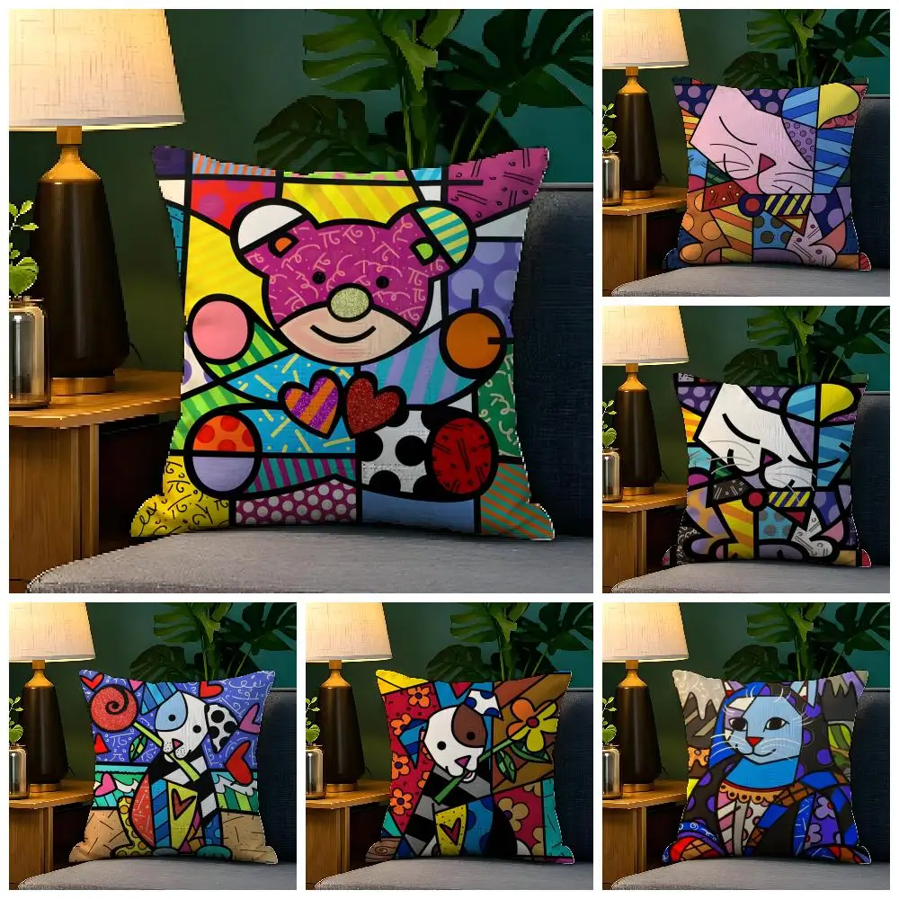 Capa de Almofada de Linho Natural Dupla Face Decorativa para Sofá Decoração de Casa Pop Art R-Romero Britto 1