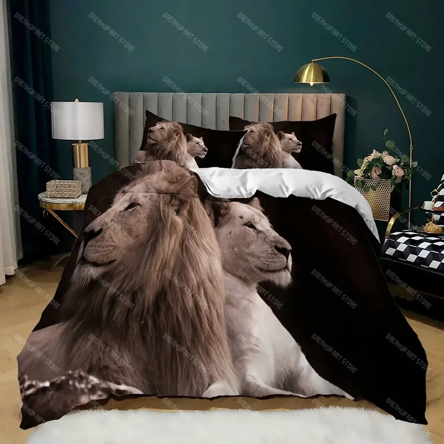 2026 Lion Duvet Cover Set Wild African Animal Hunting Adventure Comforter Cover Family Kids Boys Men Room Decor Bedding 2_3 Pcs