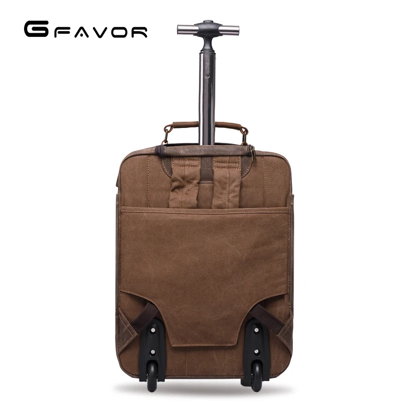 High quality waxed weekender leather luggage trolly travel canvas duffle trolley bag for travelling