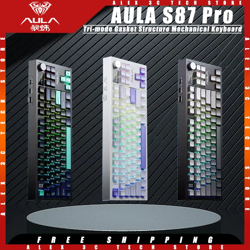 

AULA S87 Pro Mechanical Keyboard Tri-mode Wireless Gasket Structure TFT Screen Hot Swap Customized Gaming Keyboard Pc Accessory