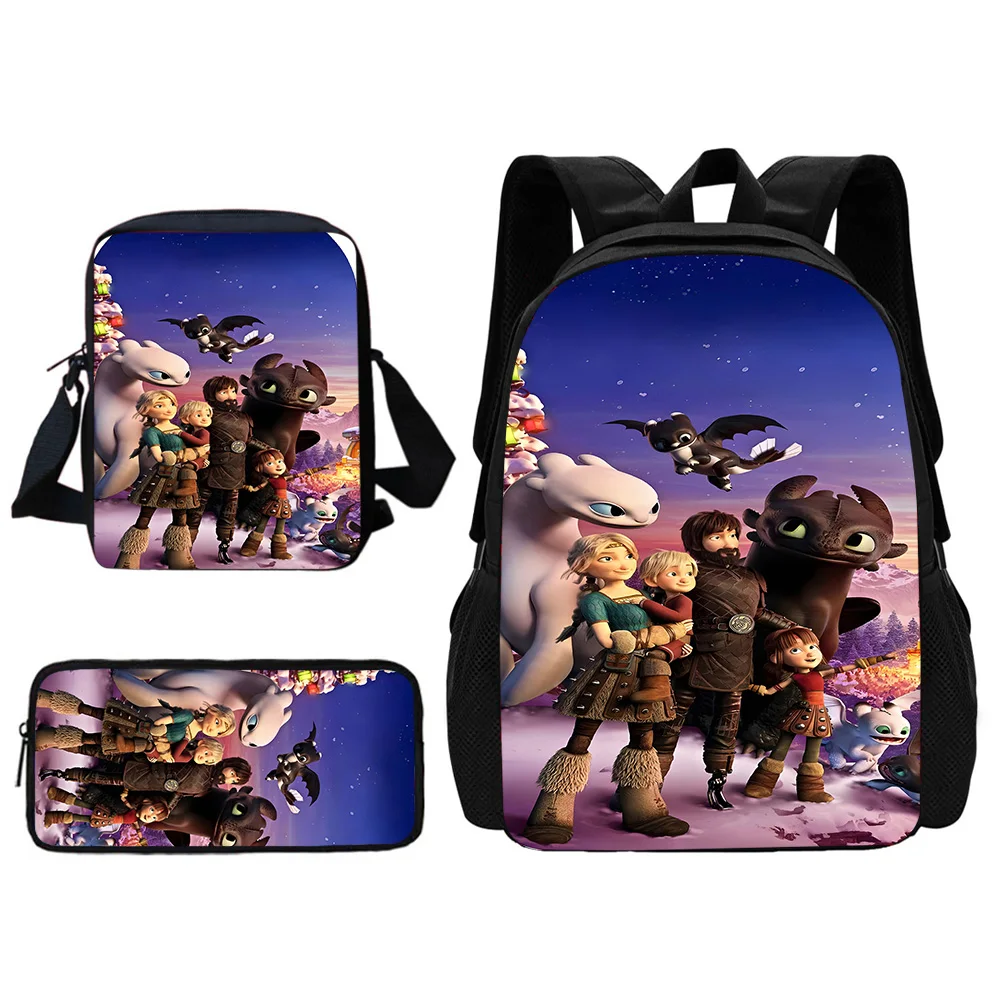 3 pcs set Cute anime Toothless Child School Backpack With Shoulder Bag Pencil Bags School Bags for Boys Girls Best Gift