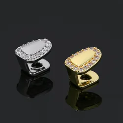 European and American micro inlaid zircon hip-hop braces with exaggerated personality, single denture gold teeth accessories