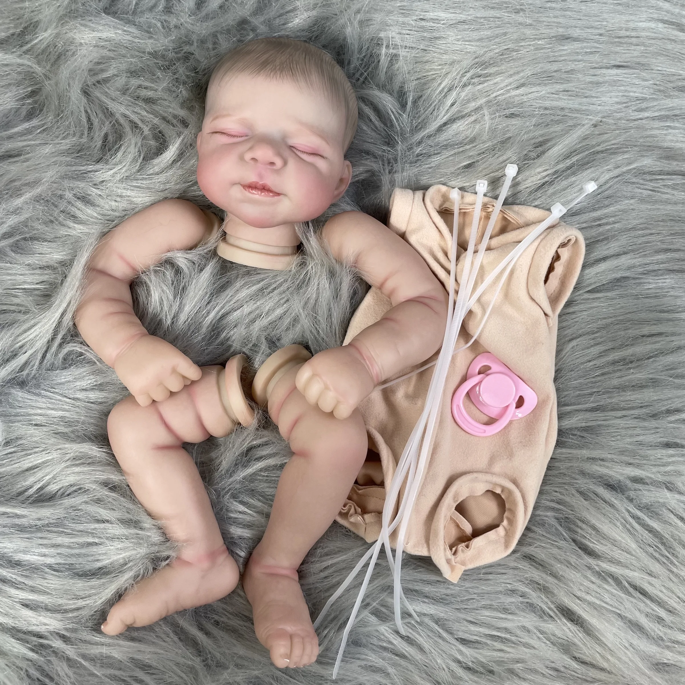 Kit de muñeco realista de vinilo ya pintado de 18 pulgadas, piezas de muñeca de piel pintadas en 3D de tacto suave realista Pascale con cuerpo de tela