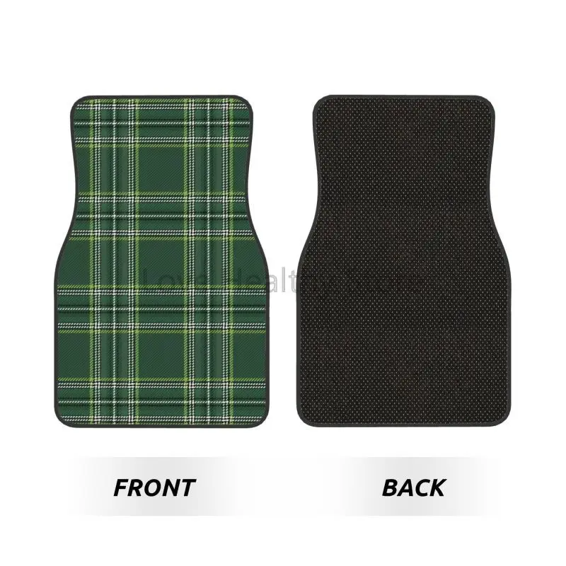 Classic Green Tartan Plaid Car Floor Mats Non-Slip Carpets Rugs Front & Rear Car Foot Mats Set of 4 Pcs Auto Accessories Decor