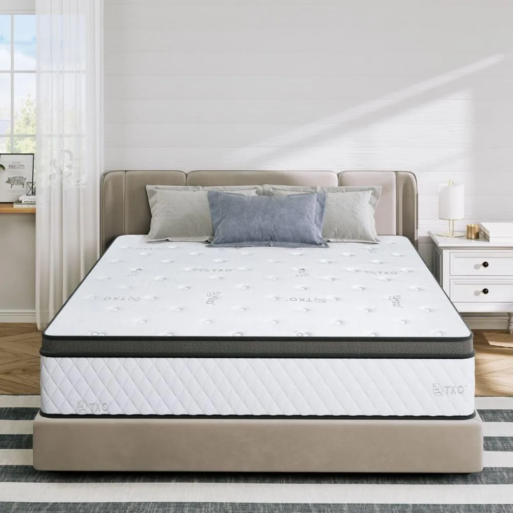 

King Size Mattress, 12 Inch Hybrid Mattress with Individual Pocketed Coil Springs and High Density Foam, Edge Support, Edge Sup