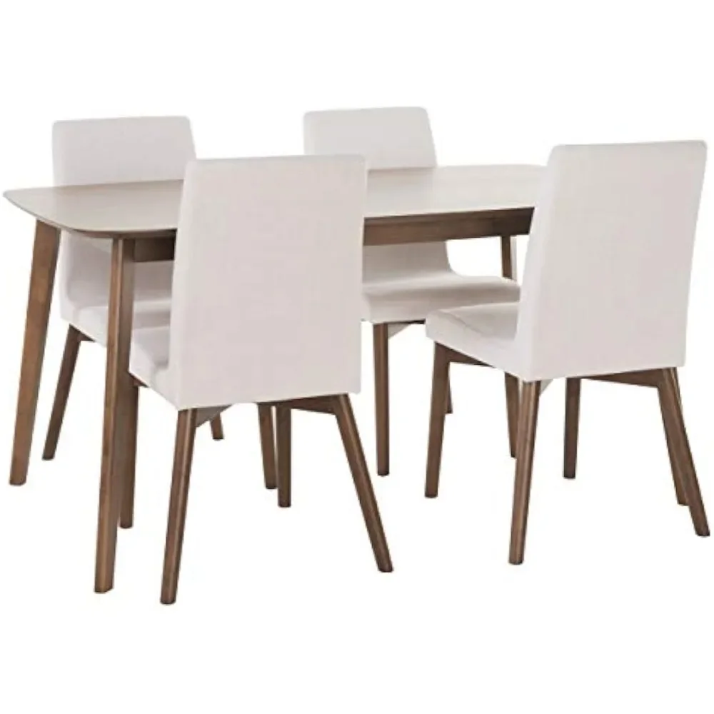 

60" Rectangular Dining Set - 5-Piece Natural Walnut & Light Beige Collection