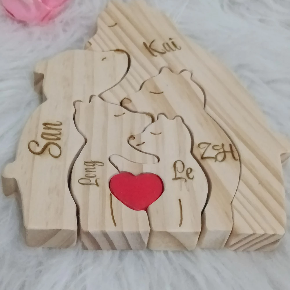 Bear Family Theme Wooden Art Puzzle Wooden Sculpture DIY Cute Family Member of Bears Puzzle Home Desktop Decor Mothers Day Gift