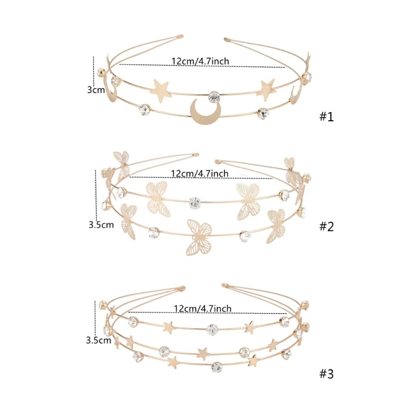 A2ES Shinning Multi Camada Cabelo Hoop Lado Fino Borboleta Lua Estrela