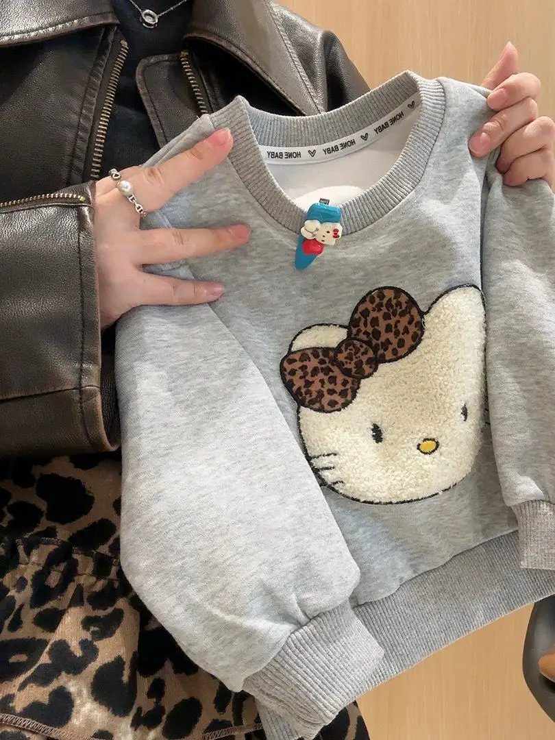 

2025 Autumn New Children's Sweatirt Dr Set Fem Kids Leopard Print round Ne Two-Piece Set Faionable Spor Sle